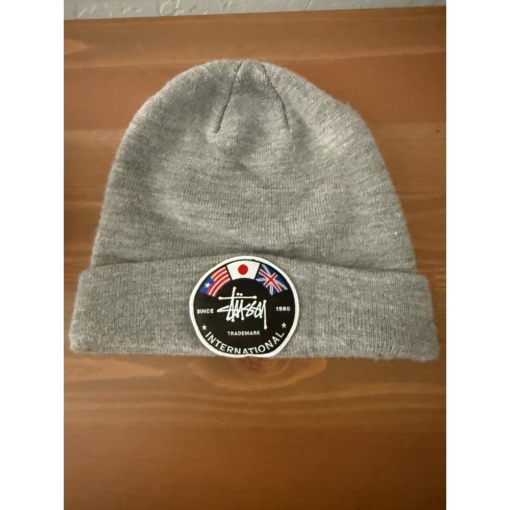 Stussy International Flags Beanie Gray Knit Cuffed Hat Mens One Size